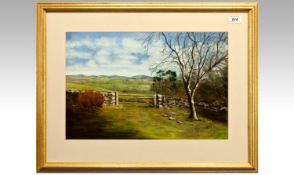 Framed Pastel `Country Landscape Scene` Signed lower right, M.H.Cumming. Gilt Frame. 19x12``