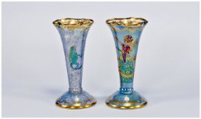 Crown Devon Fieldings Pair of Fairyland Lustre Vases, circa 1920`s. Crown Devon printed marks to