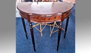 Georgian Style Demi-Lune Mahogany Side Table, fitted with single drawer to top, raised on reeded