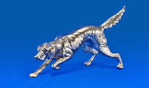 Italian Silvered Metal Dog in stalking pose, stamped Made Italy; 7.5 inches long