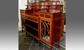 Fine Edwardian Mahogany Sideboard, with pot shelf to top, with two glazed doors to each side,