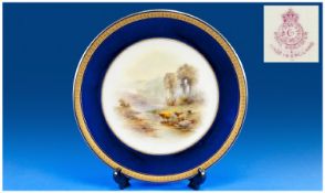 Royal Worcester Hand Painted Cabinet Plate. Highland Castle at the River Bank. Mountains in