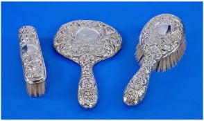 Ladies Silver Backed Embossed 3 Piece Vanity Set. Hallmark Birmingham 1957 comprising hand mirror