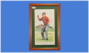 Nick Faldo Framed Golfing Print.12 by 14 inches.