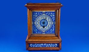 Arts and Crafts Style American Shelf Clock, With Blue Enamelled Dial And Front Panel With Floral