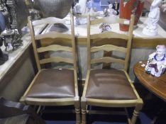 Set of Four Beech Ladder Back Chairs, padded seats.