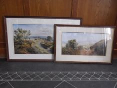 Two Coloured Framed Prints by Rex Preston 1. `Hey Wait for Us` 24 by 12 inches 2. Moorland View 16