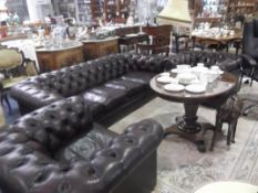 Traditional Red Leather Chesterfield Three Piece Suite, comprising four seater settee and two