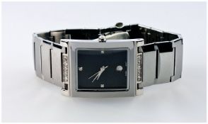 Tungsten Gents Polished Stainless Steel & Diamond Set Wristwatch. TU0022 with extra links. As new
