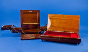 Two Modern Wooden Boxes, comprising an Italian inlaid musical box, the lid opening to reveal red