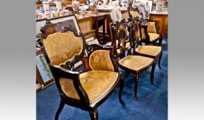 Mid Victorian Part Walnut Salon Set, comprising two armchairs and four side chairs, all elaborately