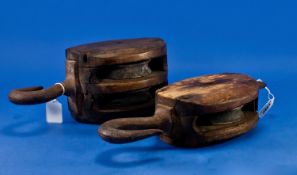 Two Antique Ships Wood Blocks (Pulley and Hook).