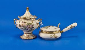 Two Limoge Floral Decorated Porcelain Pots together with urn and powder dish.