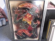 Modern Abstract Painting of a Dancing Clown on Paper in Contemporary black frame. Unsigned. 23 by