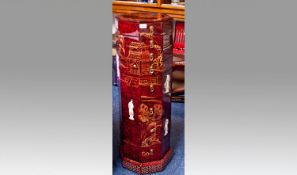 Tall Oriental Style Lacquered Octagonal Side Cabinet, fitted with four drawers to top and four