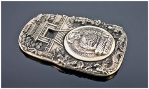 Oriental Style Silver Metal Inkwell with Cover.