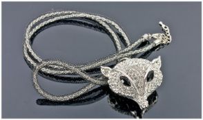 Butler & Wilson Style Fox Head Crystal and Mesh Necklace, the fox head encrusted to the front with