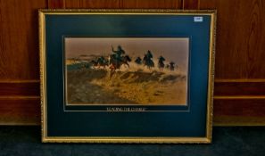 A Pair of Framed American Interest Coloured Prints of `Heading the Charge, 7th Cavalry` and `
