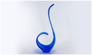 Murano (Italian) Blue Glass Contemporary Shaped Vase. 17 in. high.