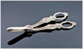Pair Of Modern Silver Cast Grape Scissors, Fully Hallmarked.