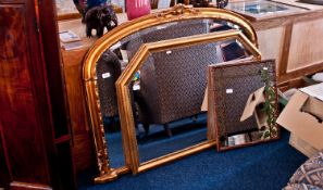 Three Various Mirrors, comprising large overmantle mirror, with curved top, bevelled edge glass, a