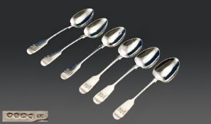 William IV Fine Silver Set Of Six Matching Teaspoons, with fiddle back pattern to handles, makers