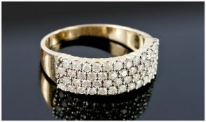 9ct Gold Diamond Cluster Ring, Set With Four Rows Of Round Cut Diamonds, Fully Hallmarked, Ring