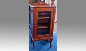 Edwardian Mahogany Music Cabinet, with shaped back rail, fitted with single glazed door to front,