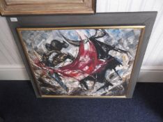 Modern Abstract Painting on Canvas `The Matador`. Signed indistinctly. 28 by 24 inches.
