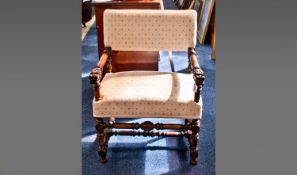 Carolean Style Upholstered Armchair, with beech frame, made in the style of those from the late