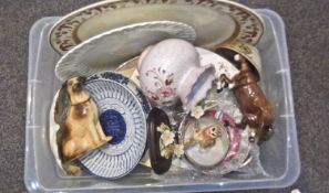 Box of Assorted Ceramics including Beswick horse, Oriental, meat plate, studio pottery and various