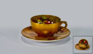 Royal Worcester Handpainted Miniature Cup & Saucer. Date 1922, saucer signed Rushton, cup signed W.