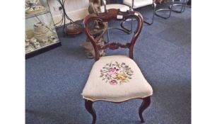 Victorian Rosewood Chair on Cabriole Legs: with tapestry floral seat. Circa 1860.