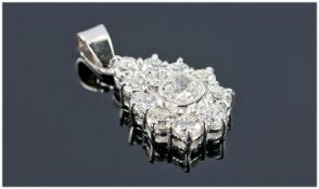 18ct White Gold Diamond Pendant, Set With A Central Cushion Cut Diamond Surround By 11 Round Modern