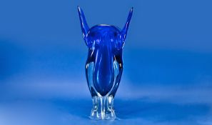 Murano Style Contemporary Glass Vase, blue tonal shades, 15 inches high.