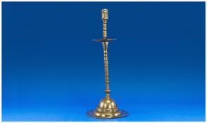 Large 18th Century Style Brass Church Candlestick, the upper section with sconce and drip plate