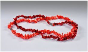 Two Sustainable Coral Nugget Necklaces, one in classic coral pink, with slightly larger beads than