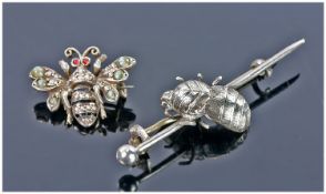 Two Silver Coloured Bug Brooches.