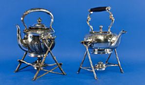 Two Silver Plated Spirit Kettles comprising Walker and Hall plus one other with Bakelite handle.