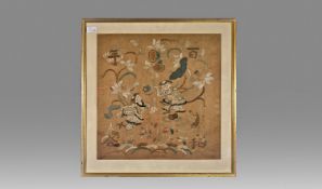 Chinese Embroidered Silk Picture depicting two boys playing. Chinese late 19th Century. 23x24``