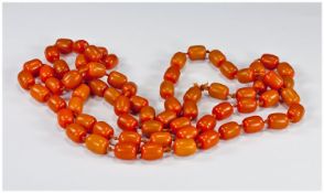 Long Strand Of Butterscotch Amber Beads, Length 54 Inches, Each Bead approx 15 x 1mm. Early 20thC