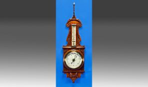 Early 20th Century Carved Oak Cased Barometer. 21.5`` in height.