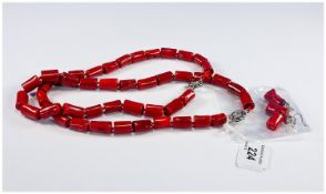 Double Length Bamboo Coral Necklace and Earrings. Can be worn long or short.