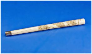 A Good Meiji Period 1868-1912 Ivory Parasol handle, decorated with carved lions.