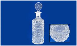 Whitefriars Fine Crackle Ice Design Decanter, model no 22. Bottle shape. Stands 13.25 inches high