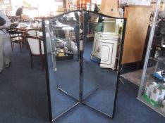 Large Two Fold Oriental Style Screen, each section detachable, woven on one side, with a mirrored