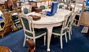 Contemporary Cream Painted Dining Table and Six Chairs, the table of oval form, extending, each