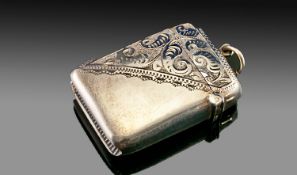 Isle Of Man Interest. An Edwardian Silver Vesta Case. One side depicting the Three Legs of Man, the