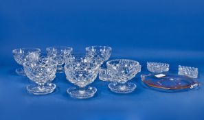 Set of Eight Cut Glass Crystal Sundae Dishes with gilded glass plated and 3 heart shaped pin