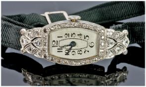Ladies 18ct White Gold Diamond Cocktail Wristwatch, Tonneau Shaped Dial With Arabic Numerals The
